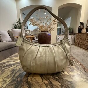 Vintage Coach Ergo 12990 Leather‎ Hobo Bag Silver Metallic Shoulder Handbag